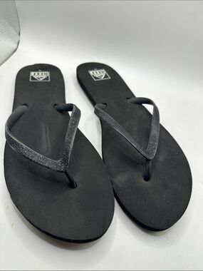 Reef Women’s Black Glitter Strap Flip Flops size 11
